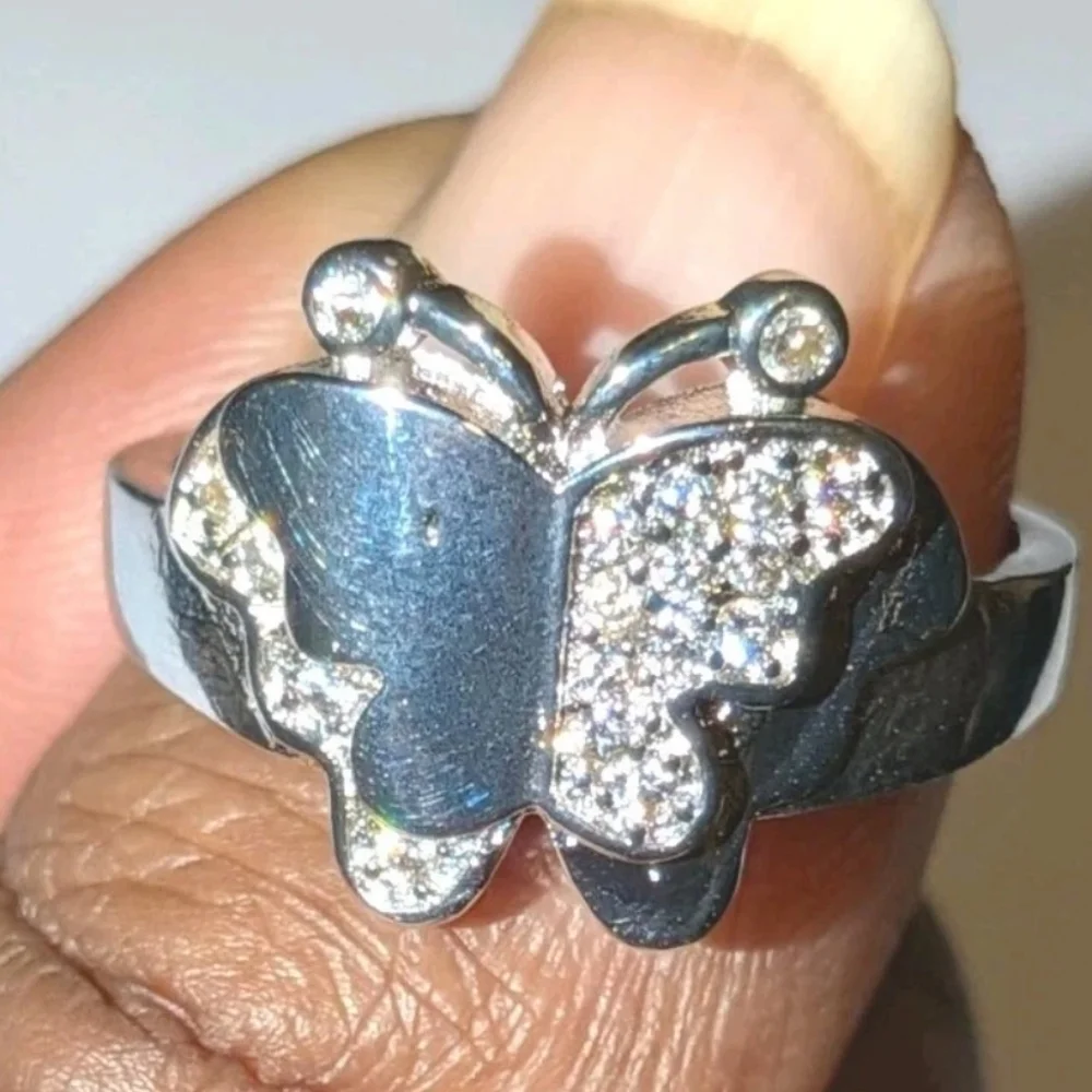 Elegant 925 Sterling Silver Butterfly Ring Sz8